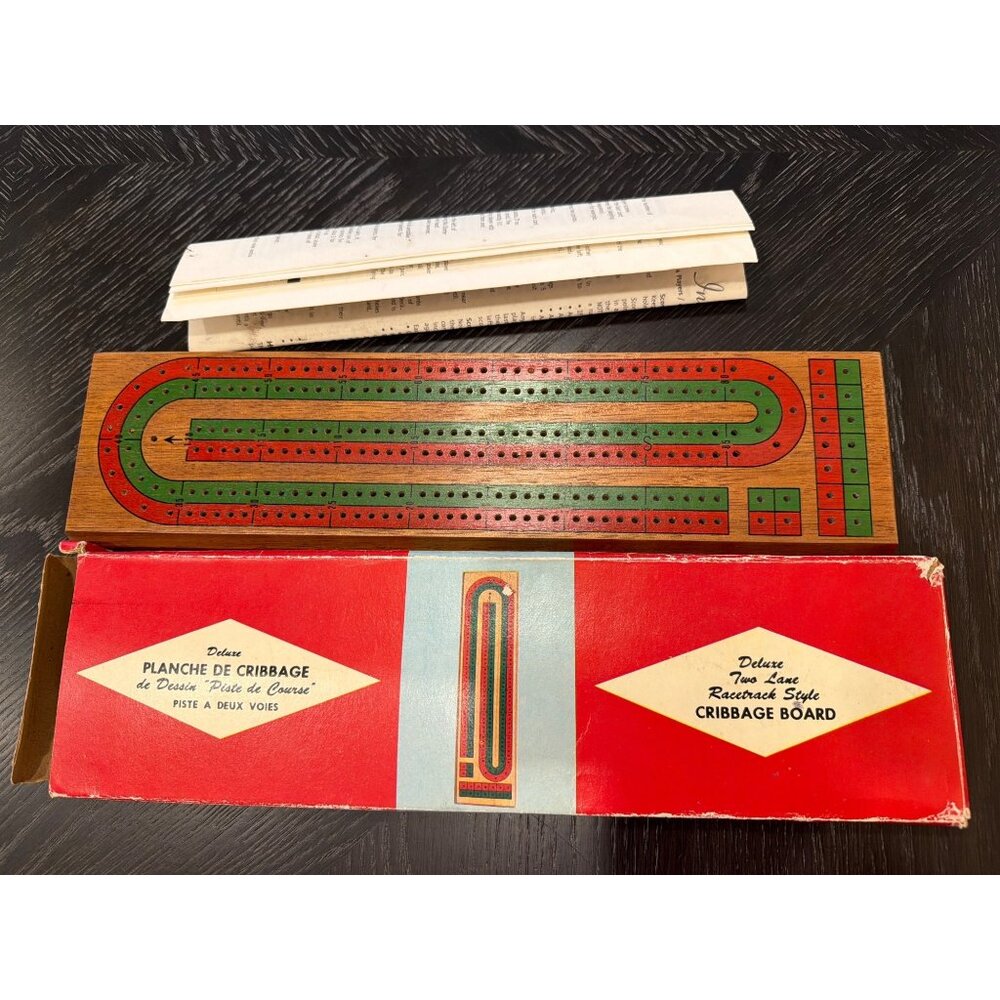 Vintage Acme Deluxe Two Lane Racetrack Style Cribbage Board With Box & Instructi